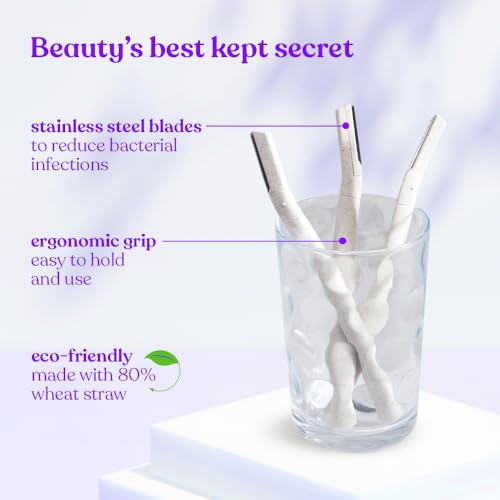 BOMBAE Reusable & Biodegradable Face & Eyebrow Razors - 3 Razors | Painless Hair Removal for Eyebrows, Upper Lip & Peach Fuzz | Dermaplaning Tool