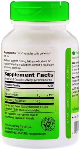 Nature's Way Asian Ginseng - 560 mg, 100 Veggie Caps for Energy & Mental Clarity