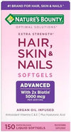 Nature's Bounty Advanced Hair, Skin & Nails, Argan-Infused Vitamin Supplement with Biotin and Hyaluronic Acid, 150 Rapid Release Softgels, 50 Total Servings