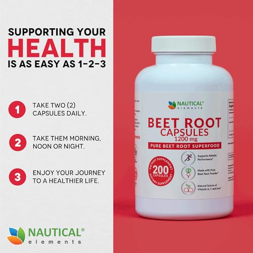 Beet Root Capsules - 1200mg Per Serving - 200 Beet Root Powder Capsules - Supports Blood Pressure, Athletic Performance, Digestive & Immune Health (Pure, Non-GMO & Gluten Free)