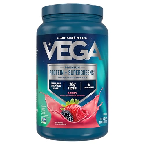 Vega Protein & Greens Berry Vegan Protein Powder - 20g Plant-Based Protein with Veggies, 26 Servings, 1.7lb