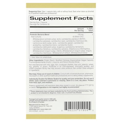 California Gold Nutrition LactoBif 65 Probiotics 65 Billion CFU 30 Veggie Capsules