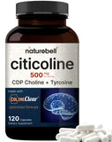 NatureBell Citicoline CDP Choline 500mg + Tyrosine 50mg - Brain Support Supplement - 120 Capsules - Non-GMO