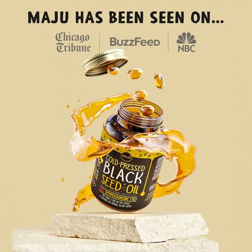 Maju Superfoods Black Seed Oil Capsules, Strong Cold Pressed 2% Thymoquinone, 100% Turkish Black Cumin Nigella Sativa, 120 Count