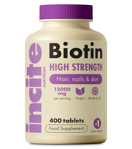 Incite Nutrition Biotin Hair Growth Supplement 12,000mcg - 400 Tiny Tablets (Full Year Supply)