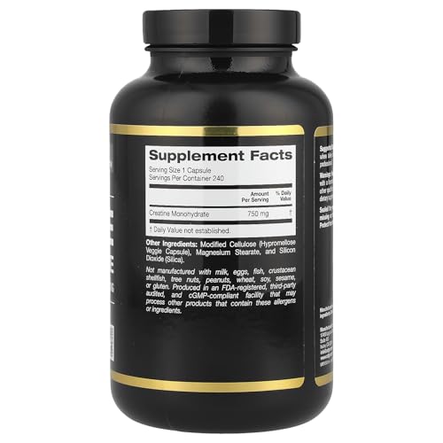 California Gold Nutrition Creatine Monohydrate - 750mg Veggie Capsules - 240 Count