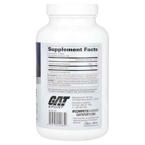 GAT L-Arginine Free Form Amino Acid Supplement - 180 Tablets