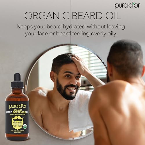 PURA D'OR Organic Beard Oil - 100% Pure & Natural Argan & Jojoba Conditioner for Men, 118ml