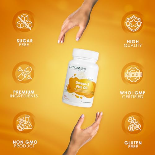 Ambrosial Omega 3 Fish Oil - 1000 mg with 180 mg EPA & 120 mg DHA - 60 Softgels
