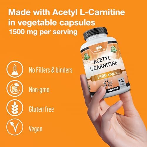 Acetyl L-Carnitine 1,500 mg High Potency Supports Energy Production, Sports Nutrition, Supports Memory/Focus - 100 Veggie Capsules