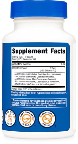 Nutricost Probiotic Complex - 50 Billion CFU High Potency - Digestive Health for Men & Women - 60 Capsules