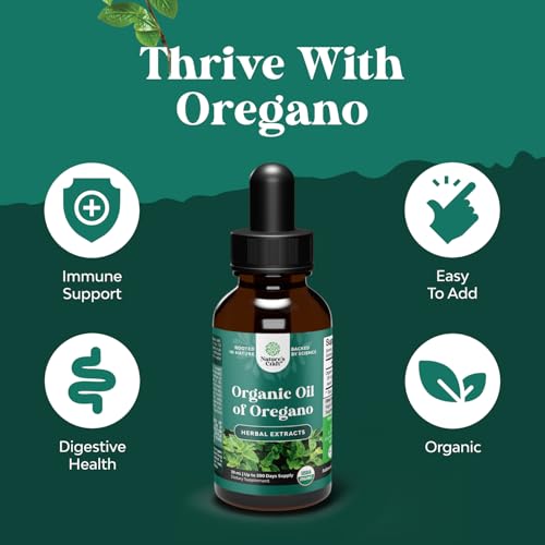 Oregano Oil Organic Liquid Drops - Super Concentrated USDA Organic Oil of Oregano Drops for Immune Support and Digestive Health - Vegan Non GMO 100% Pure Oregano Oil Drops for Kids and Adults
