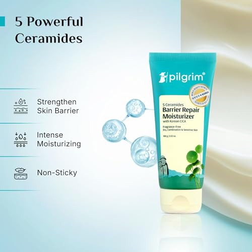 Pilgrim 5 Ceramides Hyaluronic Acid Face Moisturizer 100g - Korean CICA Barrier Repair | Lightweight Non-Sticky Skin Strengthening for All Skin Types