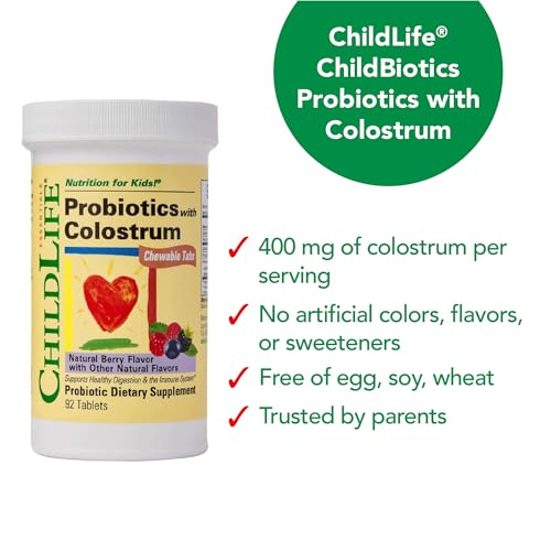 ChildLife Probiotics with Colostrum - Mixed Berry Flavor, 90 Chewable Tablets for Kids' Digestive & Immune Health