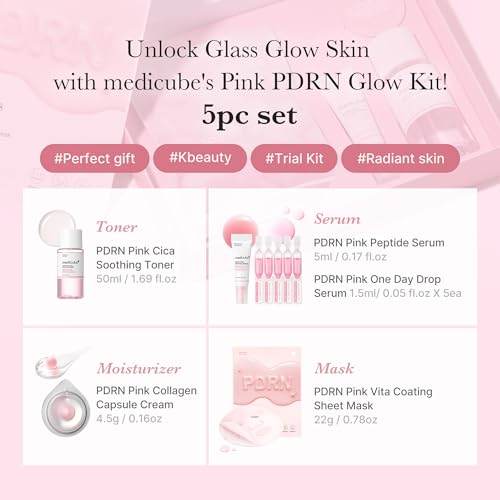 Medicube PDRN Trial Kit - Lotion, Beauty, Cream & Face Mask Pack for Glossy Skin