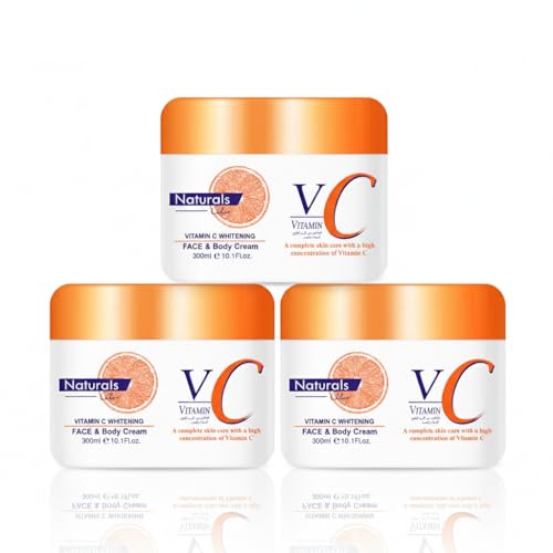 Brightening Vitamin C Face Cream, 300ml Pack of 3 for Face and Body, Perfect Anti-Aging and Skin Care Routine