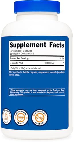 Nutricost D-Aspartic Acid (DAA) Capsules 3000mg Per Serving (180 Capsules) - Non-GMO