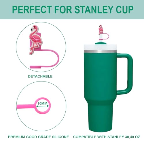 Flamingo Pink Stork Straw Covers for Stanley Cup - 2 Pcs Silicone