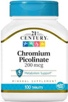 21st Century Chromium Picolinate 200mcg Blood Sugar Metabolism Support 100 Tablets