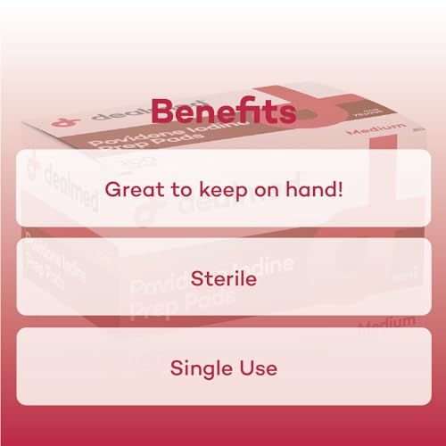 Dealmed Povidone Iodine Prep Pads 10% – Individually Sealed for Wound Care and First Aid Kits, 100/Box (Pack of 1)