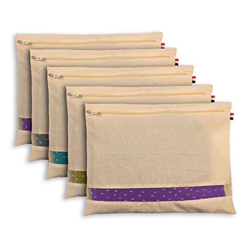 SOLSTICE Cotton Saree Cover Storage Bags with Zipper 18" x 15" - Pack of 5 with Window