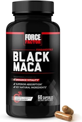 Force Factor Black Maca Root Vitality Supplement for Men - 1000mg, 60 Capsules, Natural Maca Negra Extract, Superior Absorption, Fundamentals Series