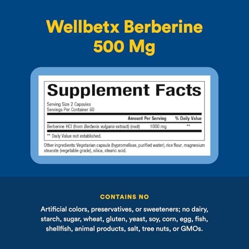 WellBetX Berberine 500mg - 120 Capsules for Blood Sugar Support