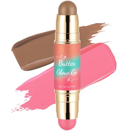 Bronzer Dual-Ended Blush and Bronzer Stick | 2-in-1 Creamy Face Makeup for Natural Radiant Glow (Sunkissed Rose)