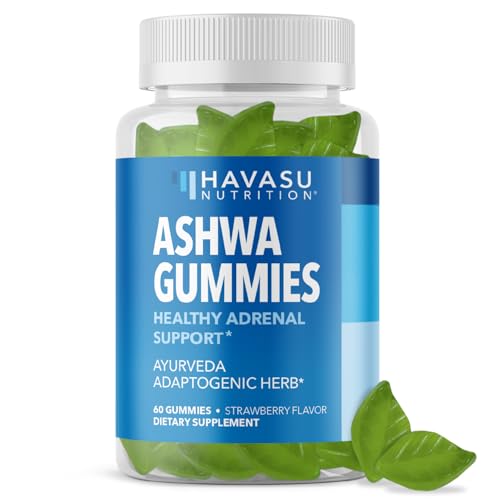 Ashwagandha Gummies - Non-GMO Calm Mood Adrenal Support, Gluten-Free Strawberry Gummies, Women and Men, 60 Count