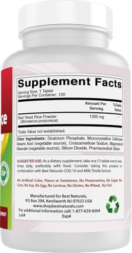 Best Naturals Red Yeast Rice 1200mg, 120 Tablets