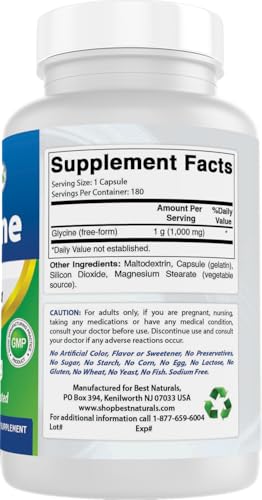 Best Naturals Glycine Supplement 1000mg, 180 Capsules