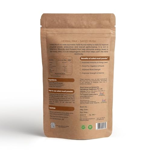 Herbal Max Safed Musli Powder - Pure White Musli for Energy & Vitality, 200g Pack of 2