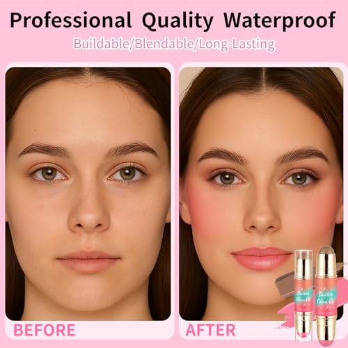 Bronzer Dual-Ended Blush and Bronzer Stick | 2-in-1 Creamy Face Makeup for Natural Radiant Glow (Sunkissed Rose)