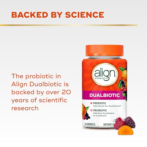 Align DualBiotic Prebiotic + Probiotic Gummies for Women & Men - Natural Fruit Flavors, 60 Count