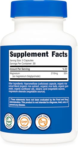 Nutricost Magnesium Glycinate Capsules - 90 Count, 210mg Per Serving - Gentle Absorption Magnesium Supplement