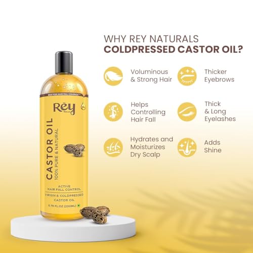 Rey Naturals Premium Cold Pressed Castor Oil - 200ml for Skin & Hair