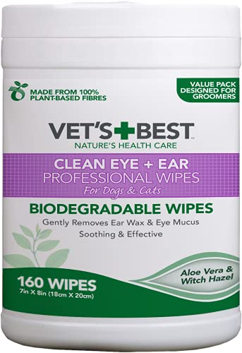 Vets Best Ear Wipes for Dogs & Cats - Gentle Cleansing (160 Count)