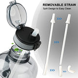 GEMFUL 3 Liter Motivational Water Bottle with Time Markings - BPA Free Large Reusable Jug with Straw, Leak-Proof Handle - Grey