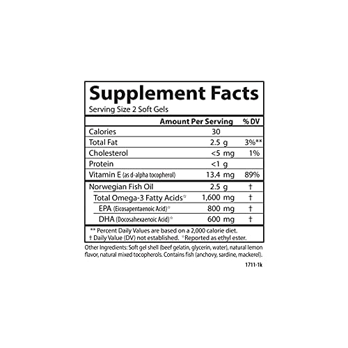 Carlson Labs Elite Omega-3 Gems Fish Oil 1250mg - 90 Softgels - High Potency - Heart & Brain Support