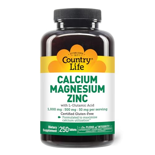 Country Life Calcium Magnesium Zinc - 250 Tablets for Bone & Immune Health