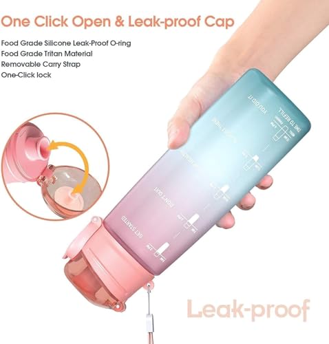 32oz Leak-Proof Sports Water Bottle with Time Marker & Straw - BPA-Free Hydration Bottle for Fitness & Outdoors