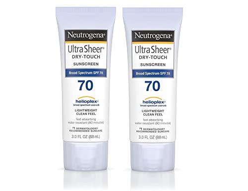 Neutrogena Ultra Sheer Dry-Touch Water Resistant Sunscreen Lotion SPF 70 - Non-Greasy, Broad Spectrum, Pack of 2 (3 fl. oz each)