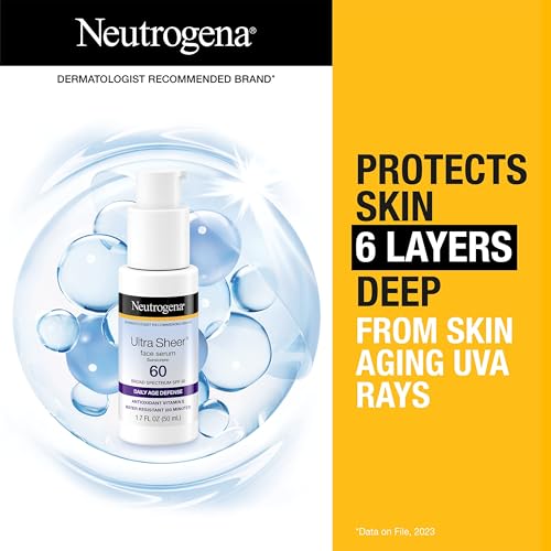 Neutrogena Ultra Sheer Moisturizing Face Serum with Vitamin E & SPF 60+ - All Day Facial Sunscreen, Fragrance-Free, 1.7 oz