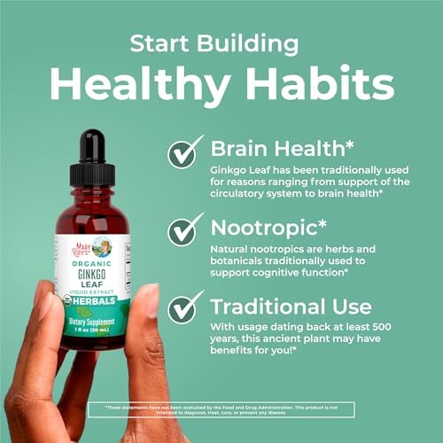 MaryRuth's Ginkgo Leaf Liquid Drops - USDA Organic Nootropic Supplement for Brain & Circulatory Health (60 Servings)