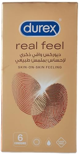 Durex Real Feel Condoms 6-Pack - Ultra-Thin for Natural Sensation & Intimate Comfort
