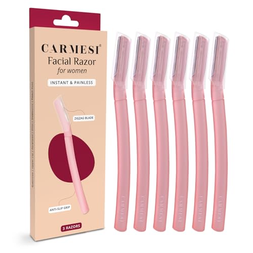 Carmesi Reusable Face Razor for Women - 6 Razors | Painless Hair Removal for Eyebrows, Upper Lip & Peach Fuzz | Dermaplaning Tool