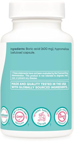 Nutricost Boric Acid 600mg Capsules - 60 Count | Vaginal Suppository for Women | Non-GMO
