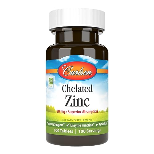 Carlson Chelated Zinc 30mg - 100 Tablets for Immune Support