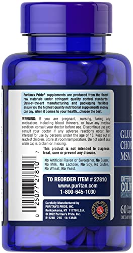 Puritan's Pride Glucosamine Chondroitin MSM for Joint Health, 60 Caplets