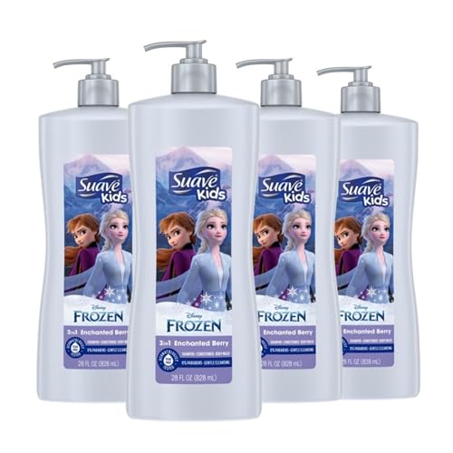 Suave Kids 3-in-1 Enchanted Berry Shampoo, Conditioner & Body Wash - Tear-Free & Dermatologist Tested (28 Oz, Pack of 4)